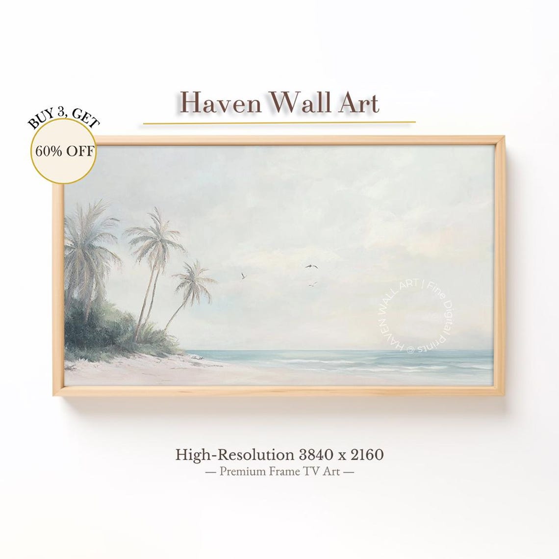 Morning Palm Shore Minimalist Coastal Beach Painting Art Poster