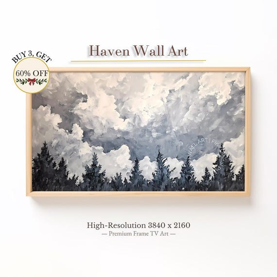 Dramatic Winter Sky Monochrome Tv Art Samsung Frame Modern Minimalist Decor Landscape Wall Twl022