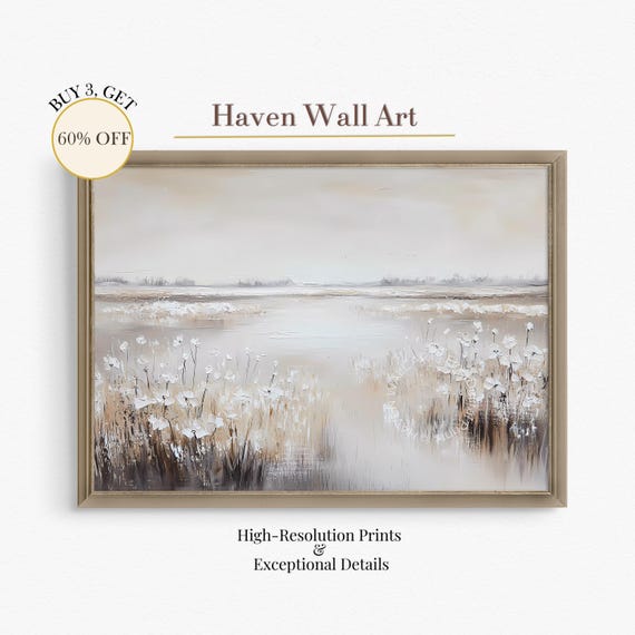 Minimalist Spring Lake Neutral Tones Nature Art Tranquil Landscape Print Psl060