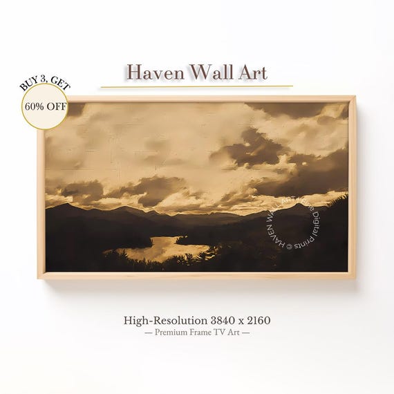 Golden Twilight Landscape Frame Tv Art Autumn Mountain Lake Oil Painting Moody Sunset Samsung Tal012