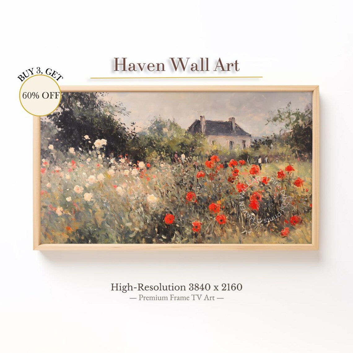 Poppy Field Cottage Impressionist Wildflower Garden Meadow Poster