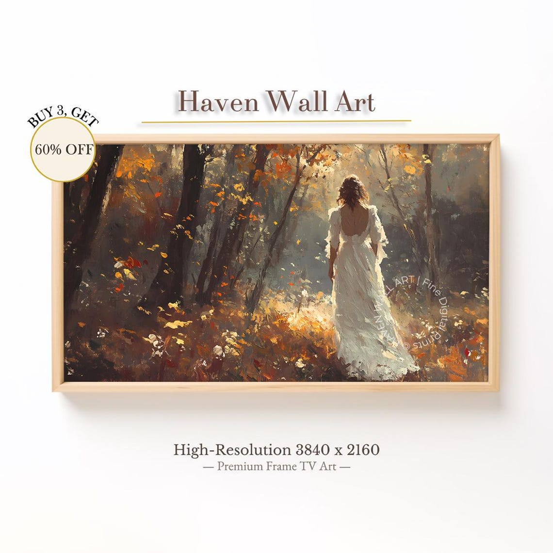 Autumn Bride White Dress Backlit Golden Forest Romantic Poster