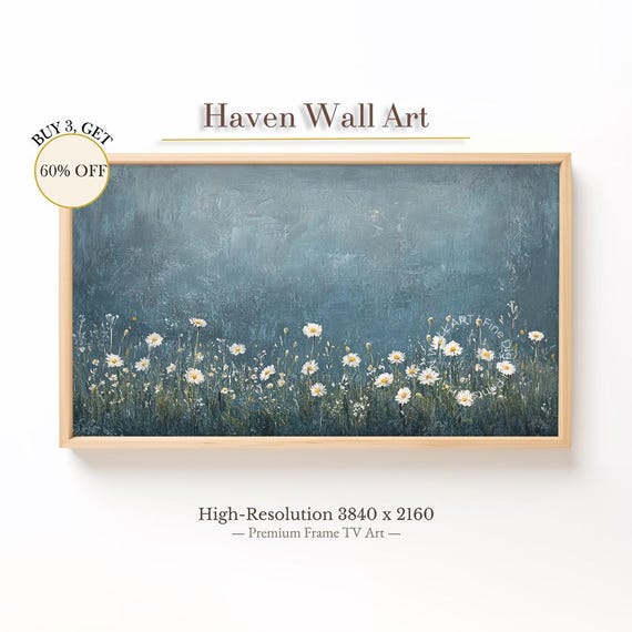Daisies In Midnight Blue Moody Summer Frame Tv Art Dark Floral Samsung Tuf087