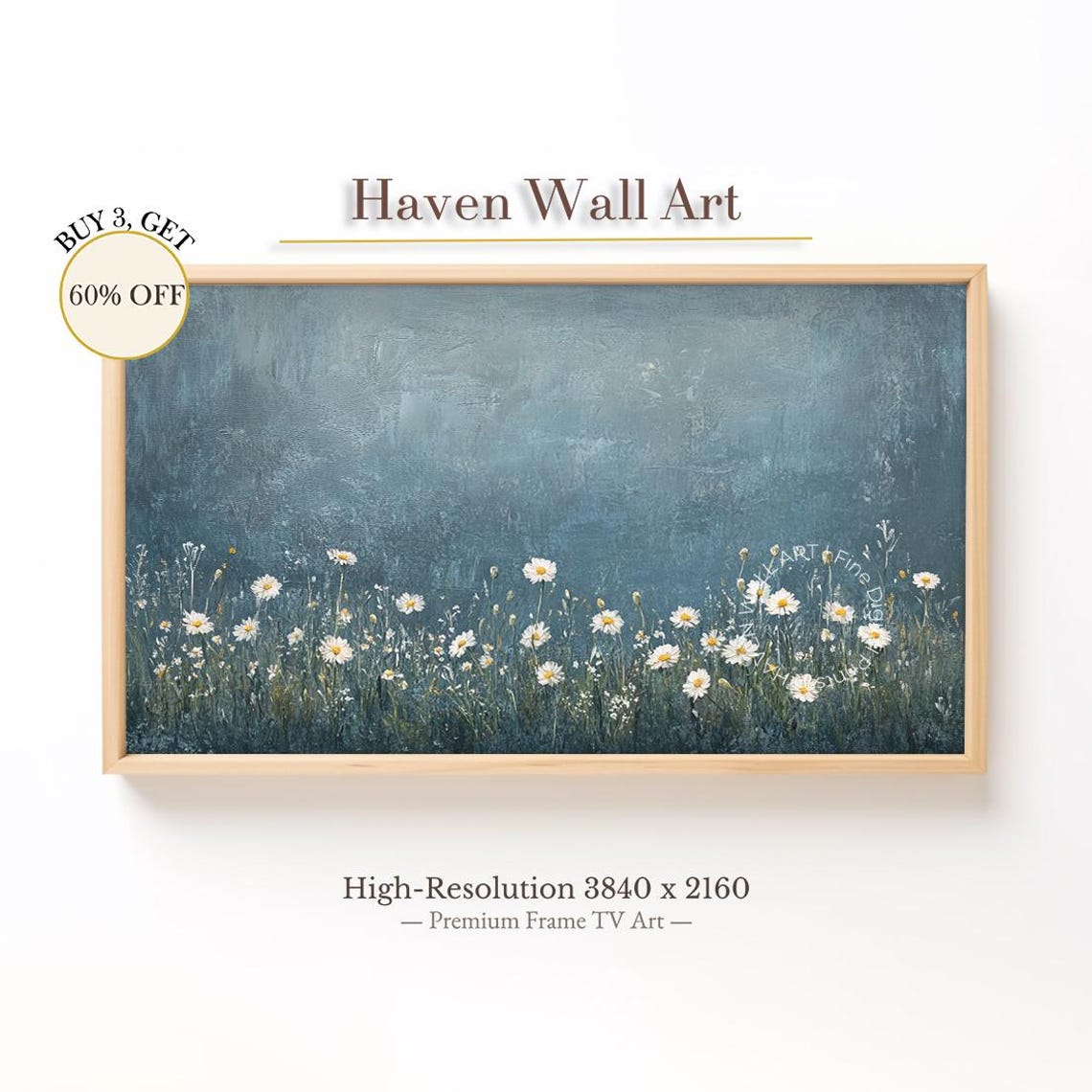 White Daisies In Midnight Blue Moody Dark Floral Summer Art Poster