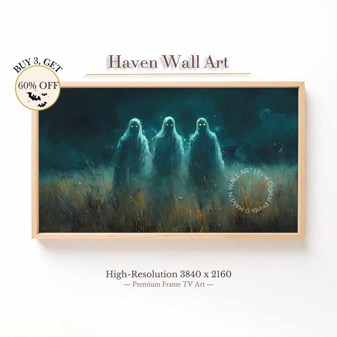 Haunted Field Ghosts Gothic Halloween Night Mist Painting Wall Art