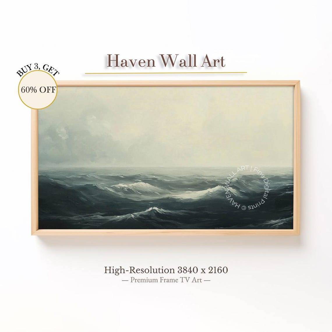 Stormy Grey Sea Under Pale Cloudy Sky Moody Minimalist Ocean Print