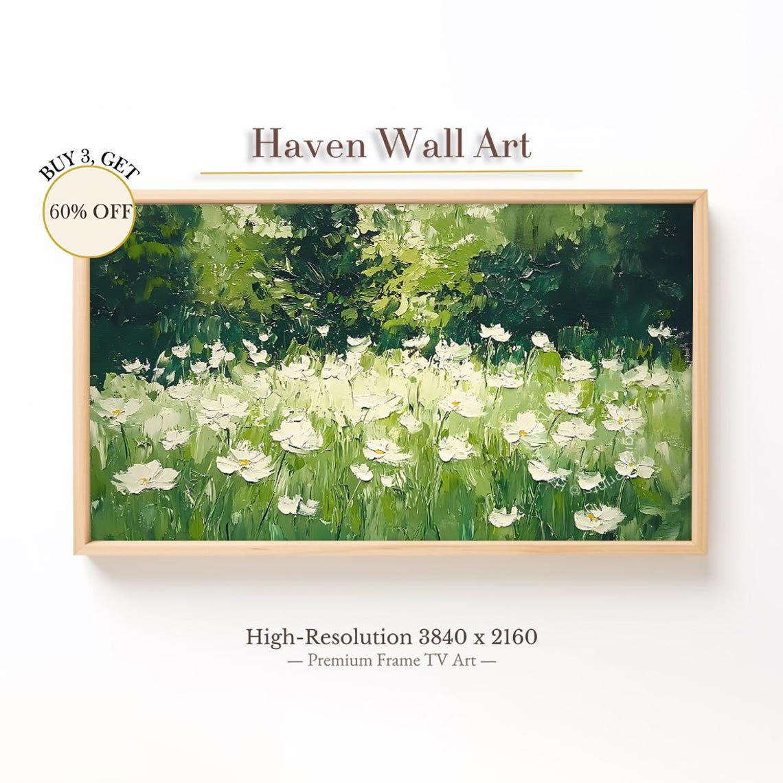 White Wildflowers Meadow Impasto Oil Painting Fresh Spring Poster
