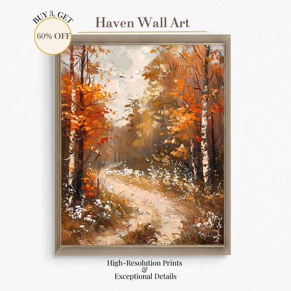 Frosty Birch Forest Path First Snow Impasto Oil Painting Wall Art