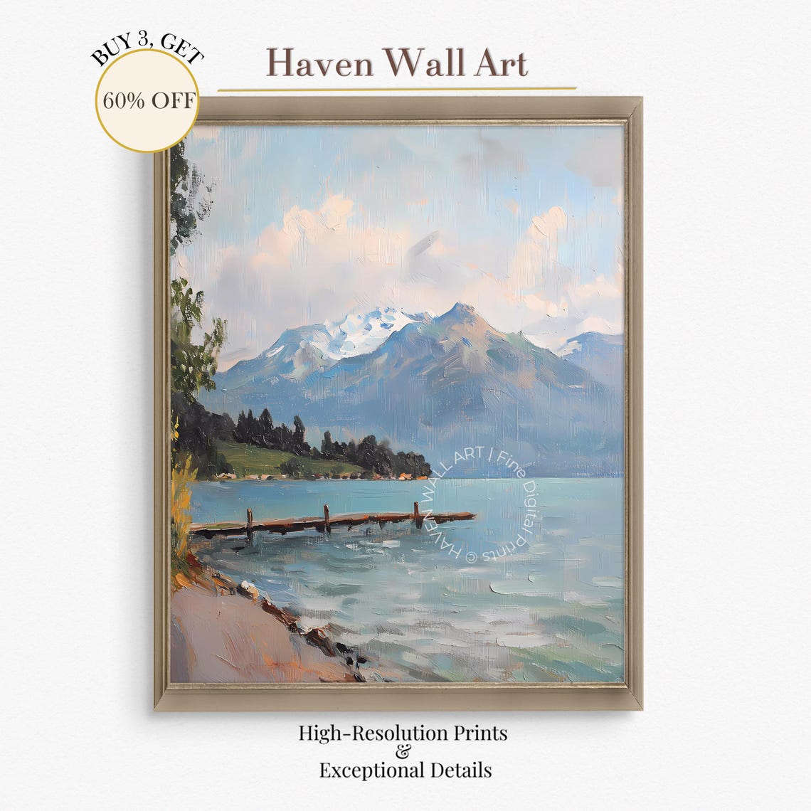 Serene Lake Mountain View Tranquil Nature Print Instant Wall Decor Pul136
