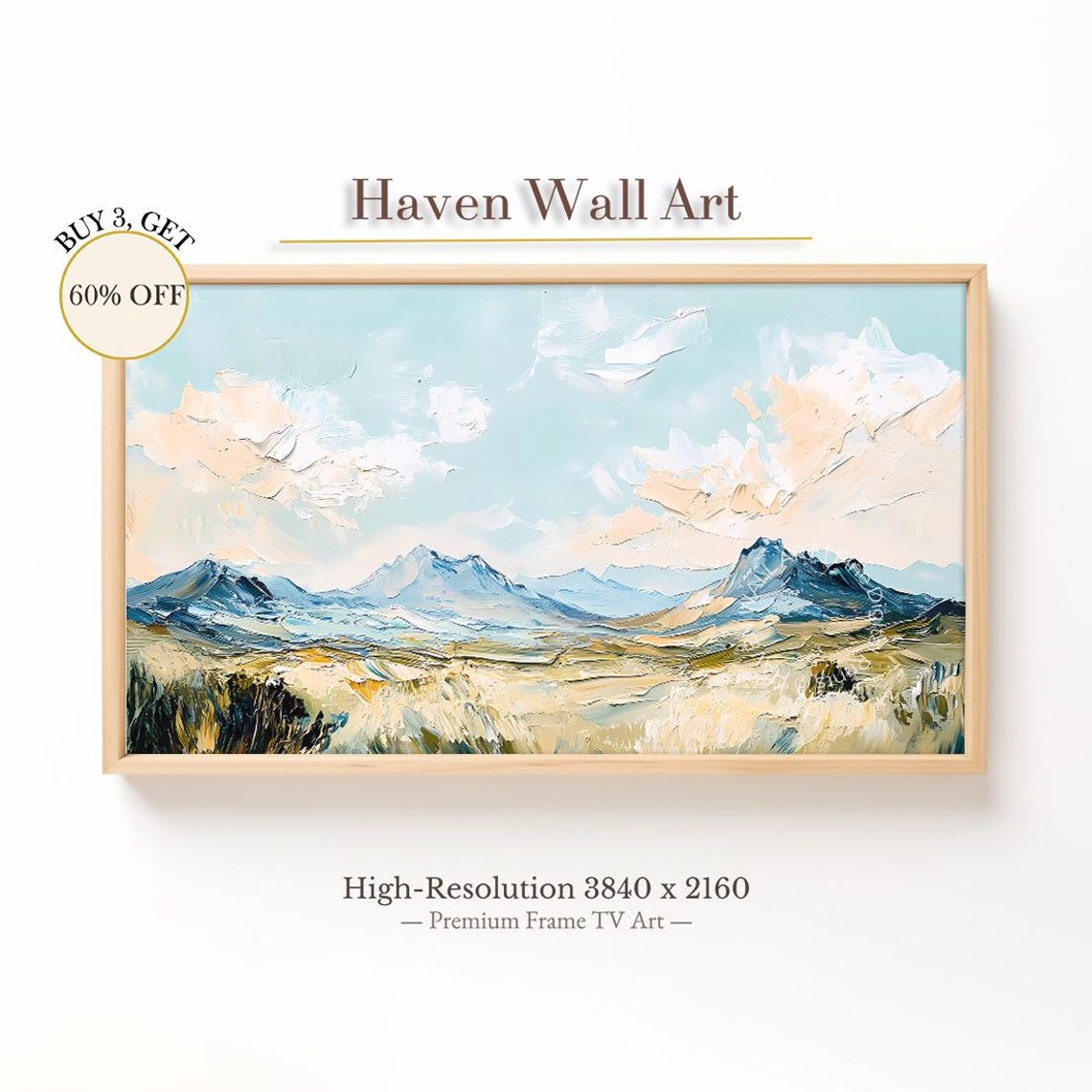 Spring Mountain Valley Impressionist Landscape Bright Sky Poster