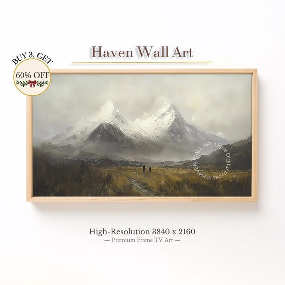 Winter Mountain Walk Snowy Landscape Tv Art Samsung Frame Cozy Wall Vintage Twl003
