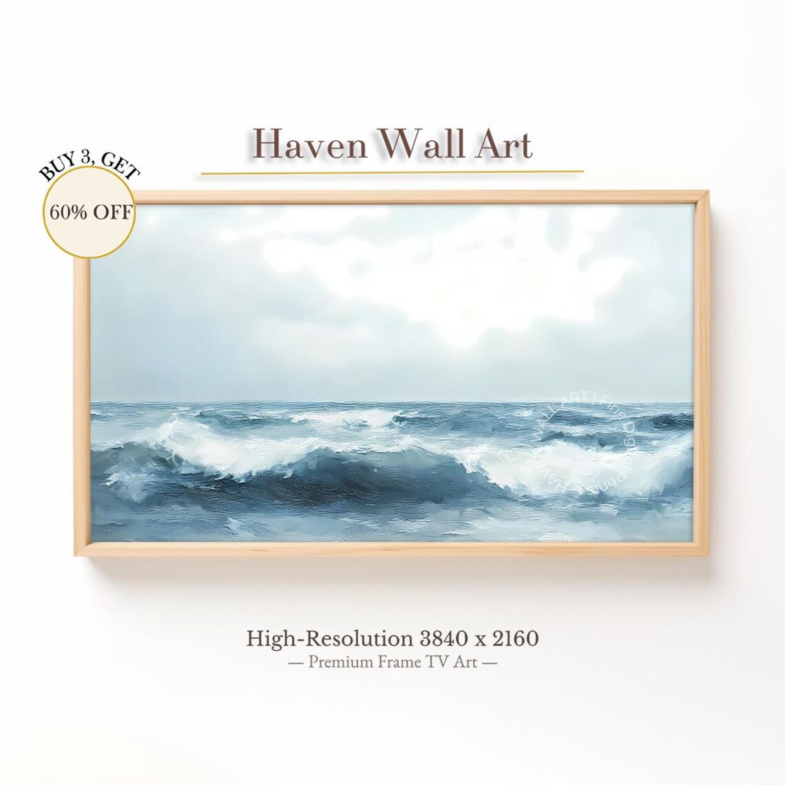 Stormy Blue Ocean Waves Moody Coastal Seascape Painting Poster