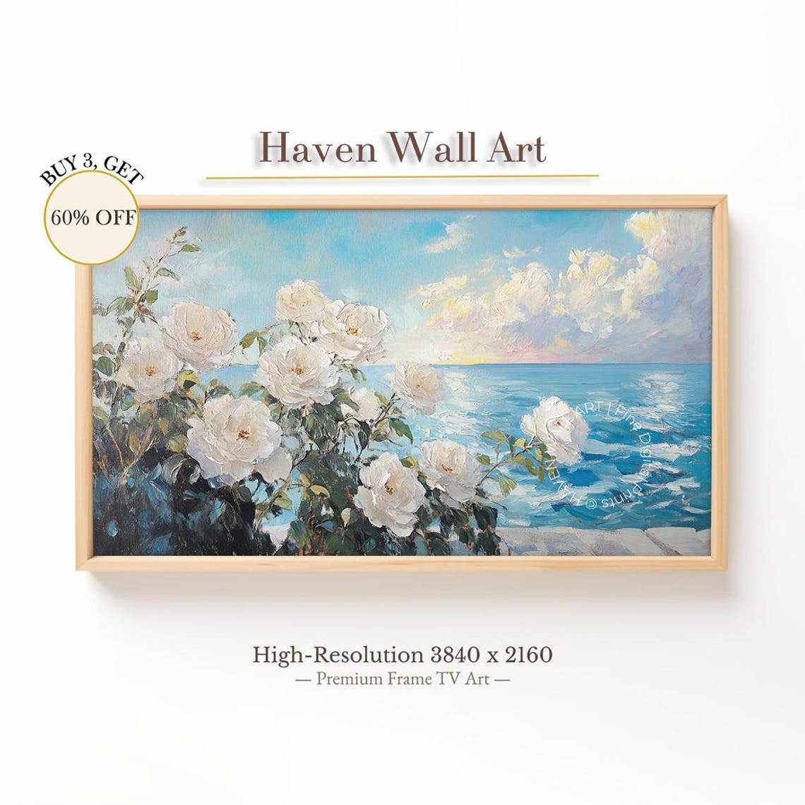 White Roses Overlooking Sunset Ocean Romantic Floral Seascape Poster