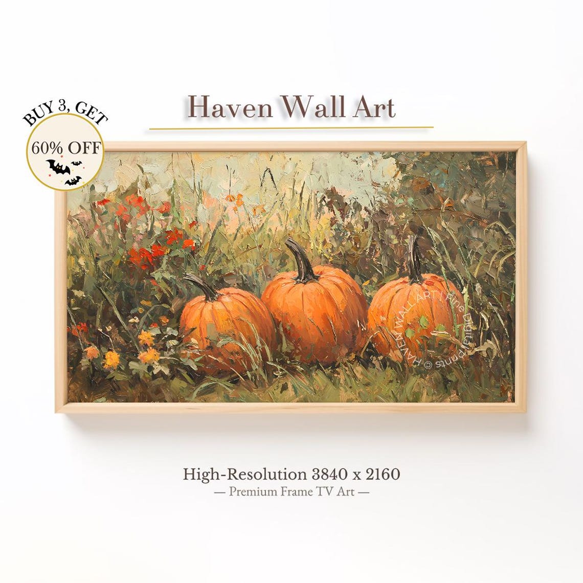 Rustic Pumpkin Patch Impasto Oil Painting Autumn Harvest Wall Art