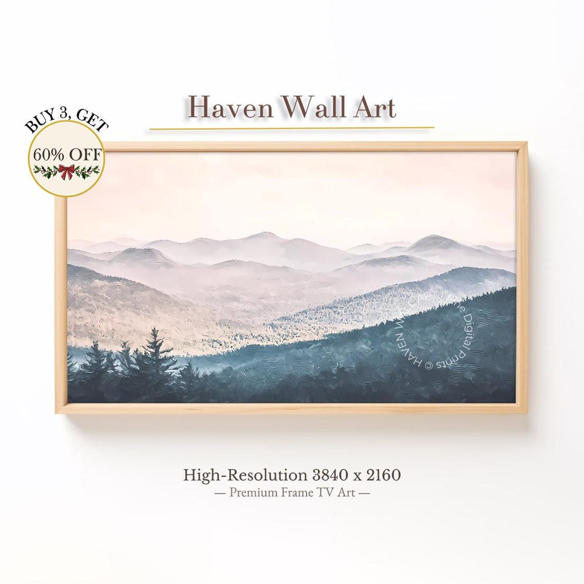 Misty Lavender Mountain Ranges Soft Dawn Landscape Painting Poster