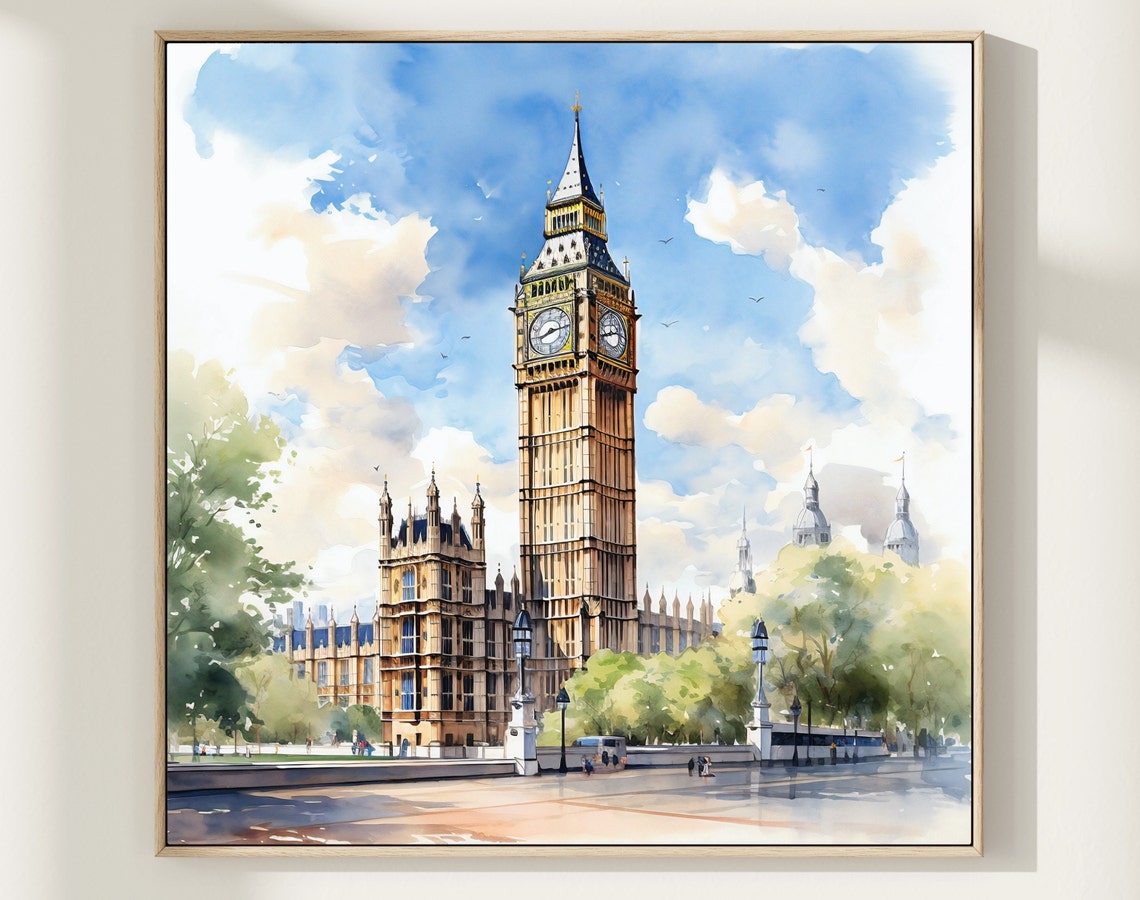 London Big Ben Watercolor Painting Westminster Landmark Art Print