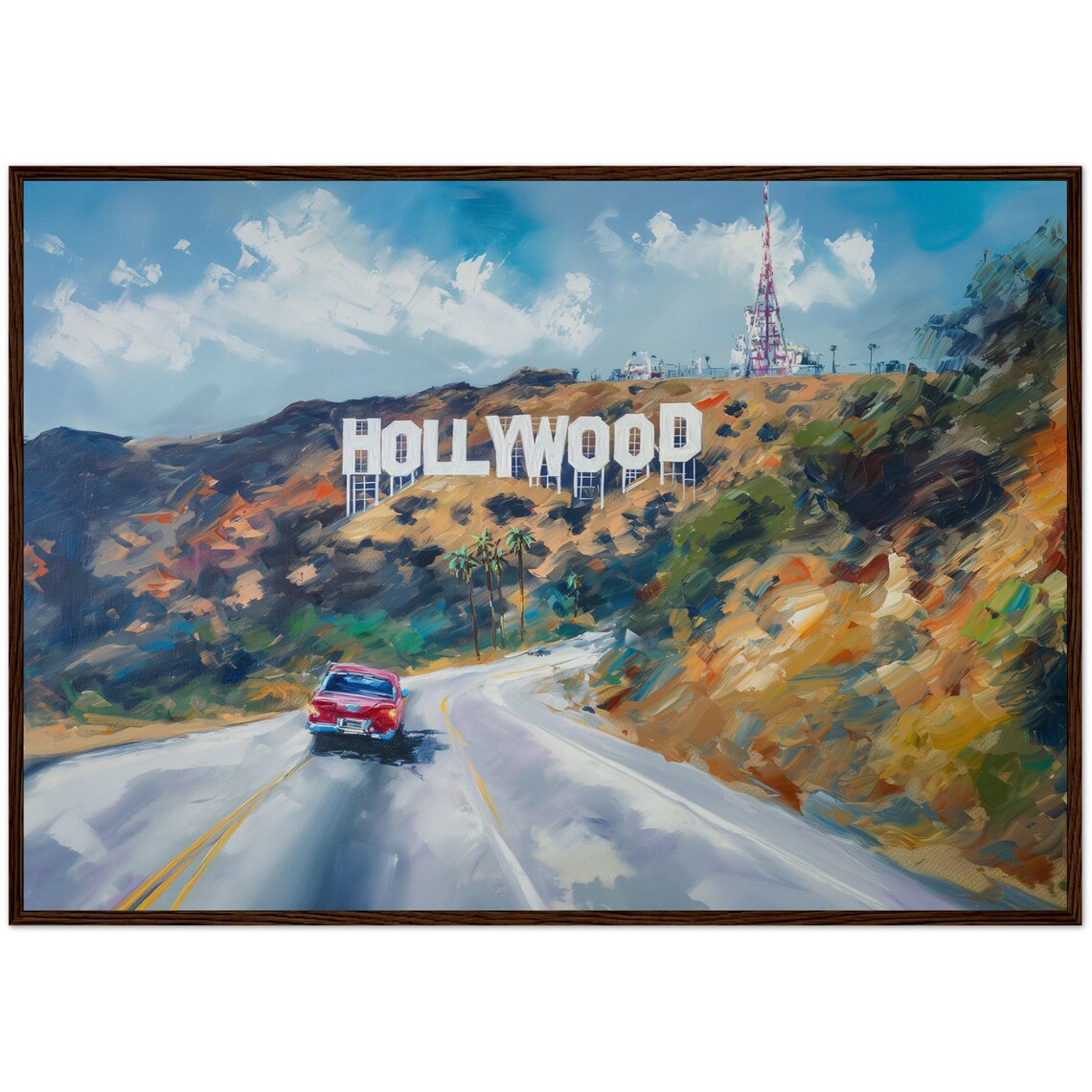 Hollywood Sign Oil Painting, Los Angeles Travel Poster
