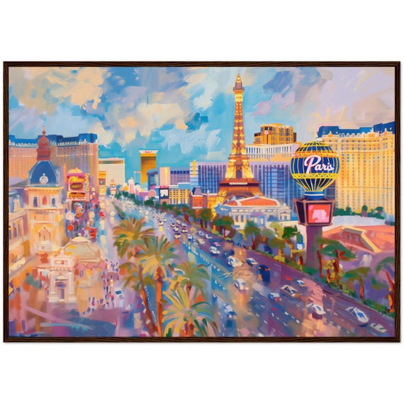 Las Vegas Painting Art Print Iconic Strip Skyline And Neon Lights Wall For Home Decor Nevada Travel Poster Vibrant Cityscape