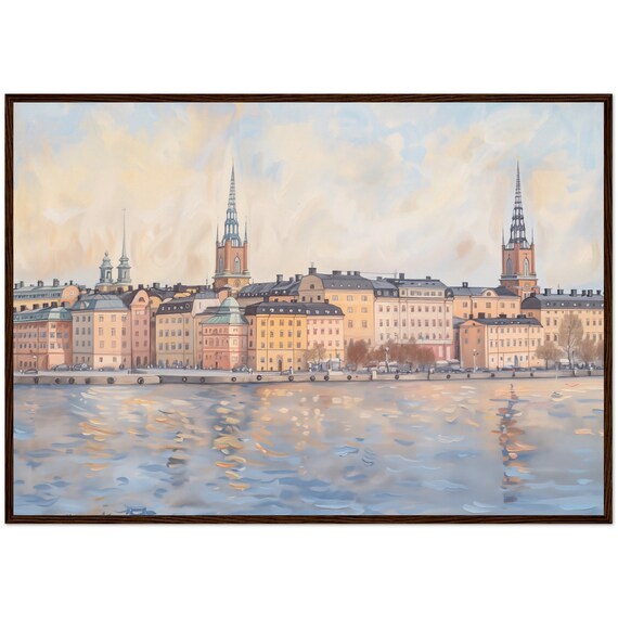 Stockholm Sweden Gamla Stan Waterfront Old Town Oil Painting Poster