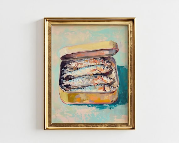 Sardine Fish Print Pastel Oil Painting Seafood Ocean Painting Coastal Art Fisherman Core Kitchen Print