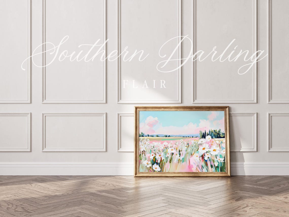 Pastel Wildflower Meadow Daisy Field Spring Landscape Art Poster - Image 4