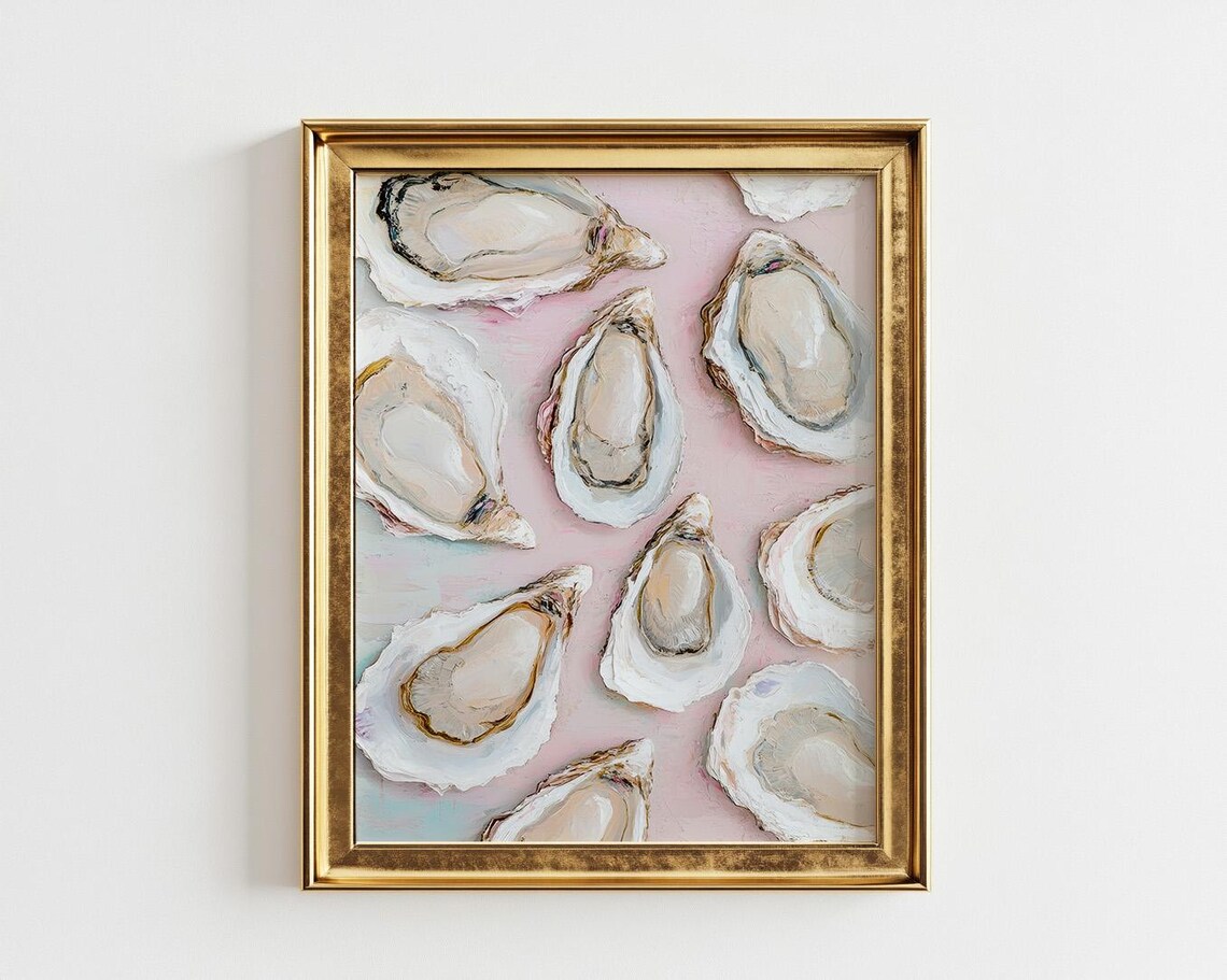 Pastel Pink Oyster Shell, Coastal Grandmillennial Art Print