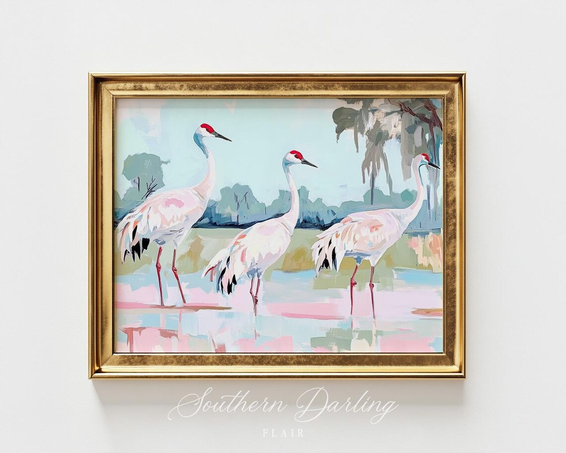 Sandhill Cranes Art Print, Florida Grandmillennial Style