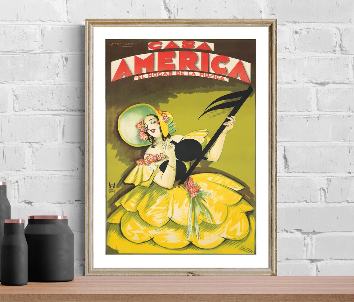 Casa America El Hogar De La Musica Lady Sheet Music Vintage Poster