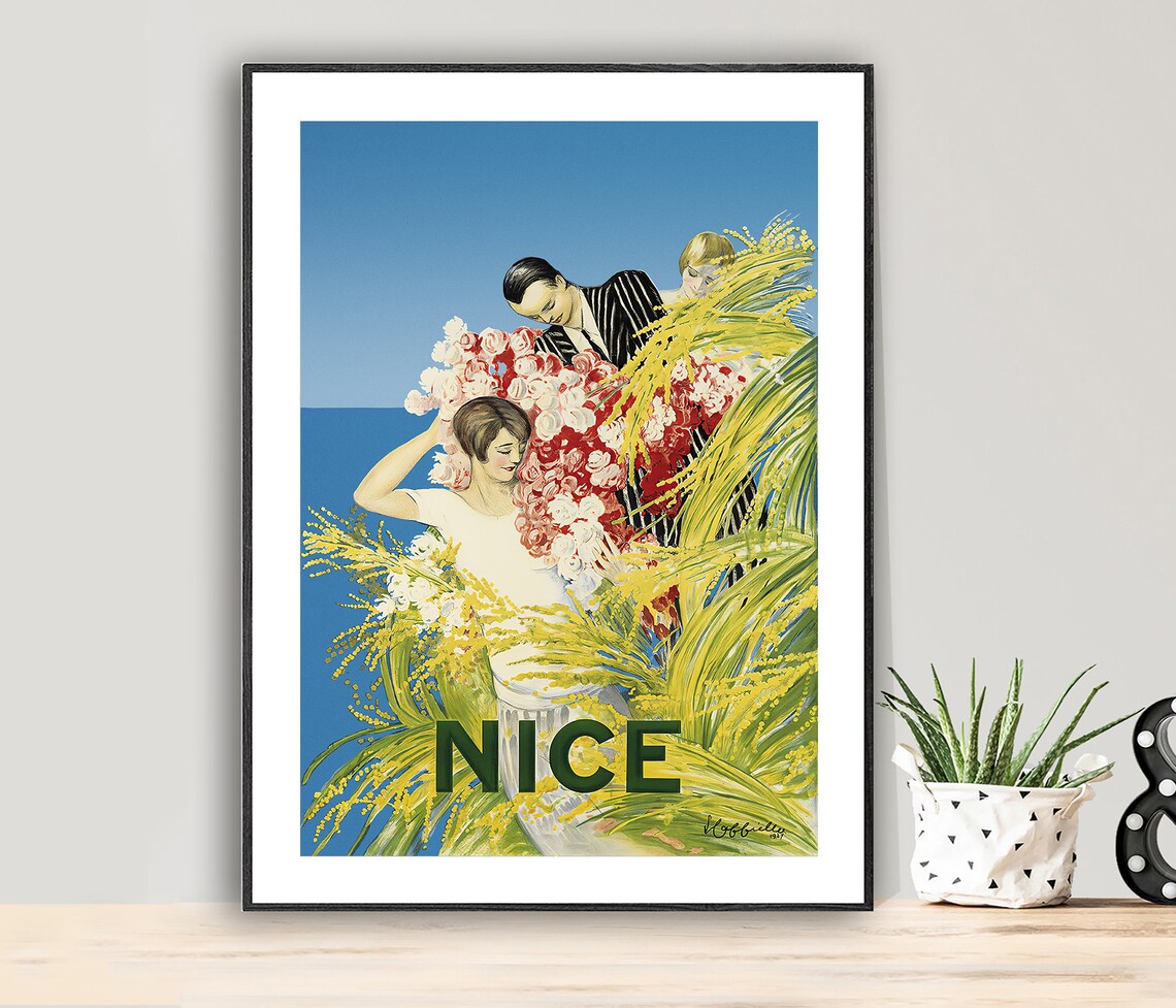 Nice France Flower Riviera Mimosa Seaside Vintage Travel Poster