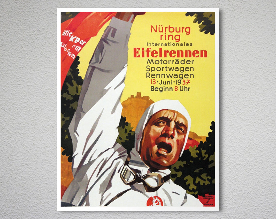 Nurburgring 1937 Eifelrennen Vintage German Grand Prix Racing Poster - Image 2