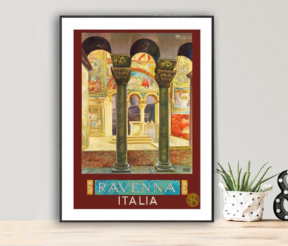 Ravenna Italia Vintage Italian Byzantine Mosaic Basilica Travel Poster