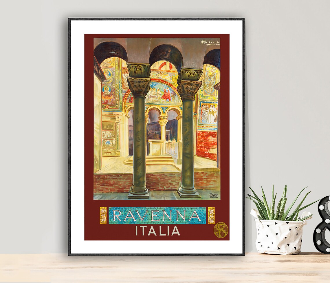 Ravenna Italia Vintage Italian Byzantine Mosaic Basilica Travel Poster