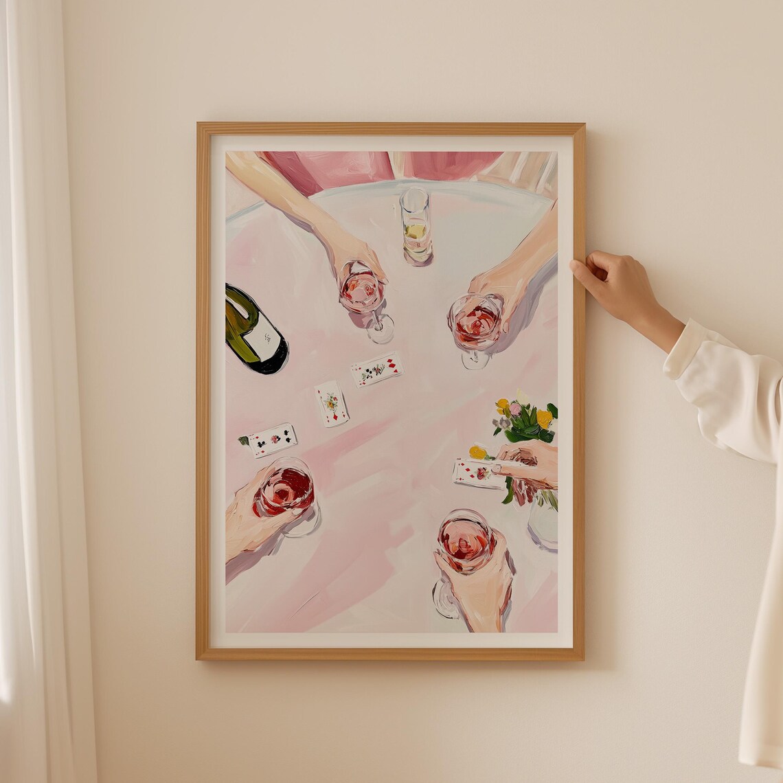 Girls Night Cheers Art Print, Pastel Wine Decor