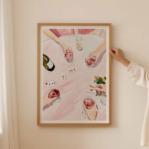 Girls Night Cheers Art Print, Pastel Wine Decor