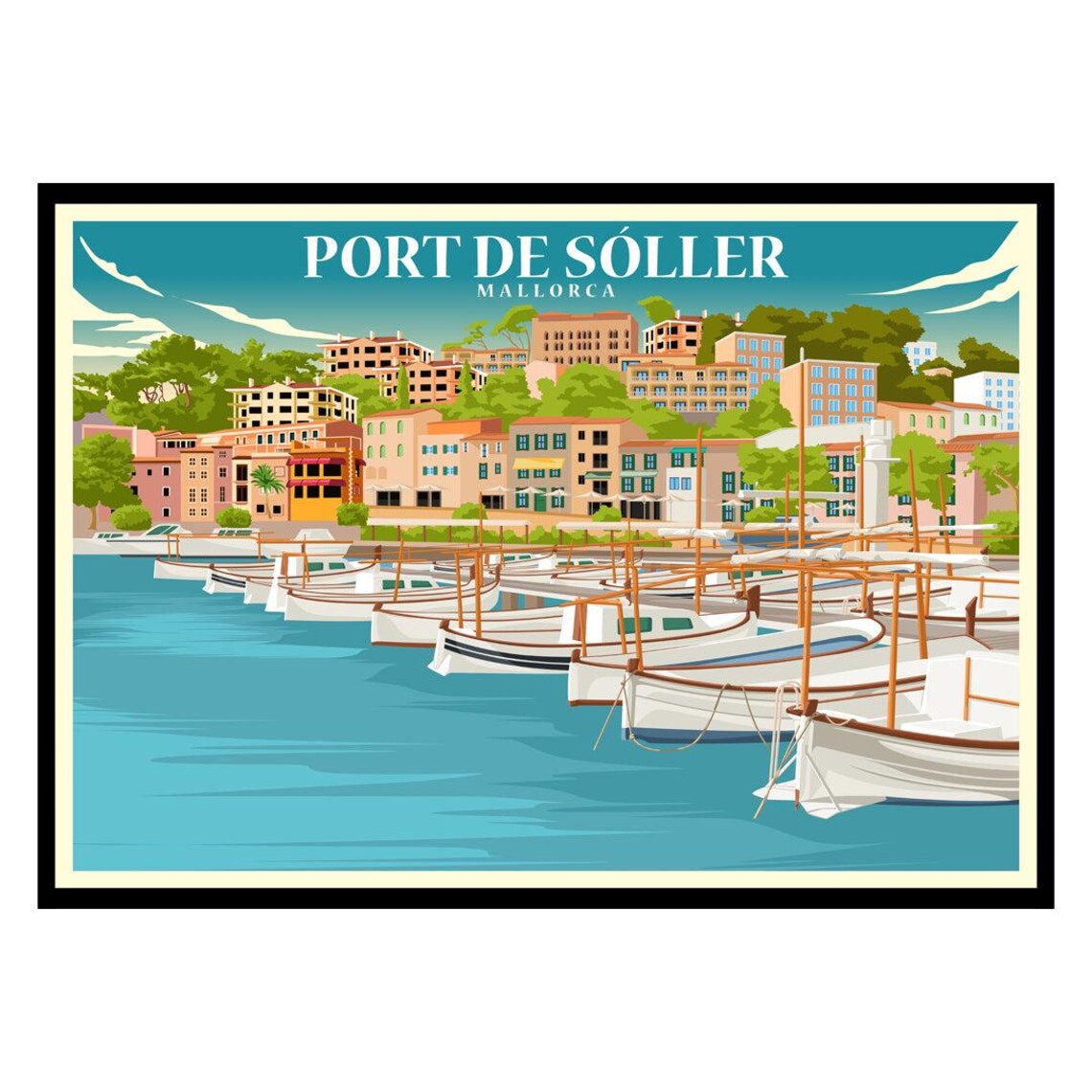 Port de Soller Mallorca Harbor Boats Vintage Travel Style Poster