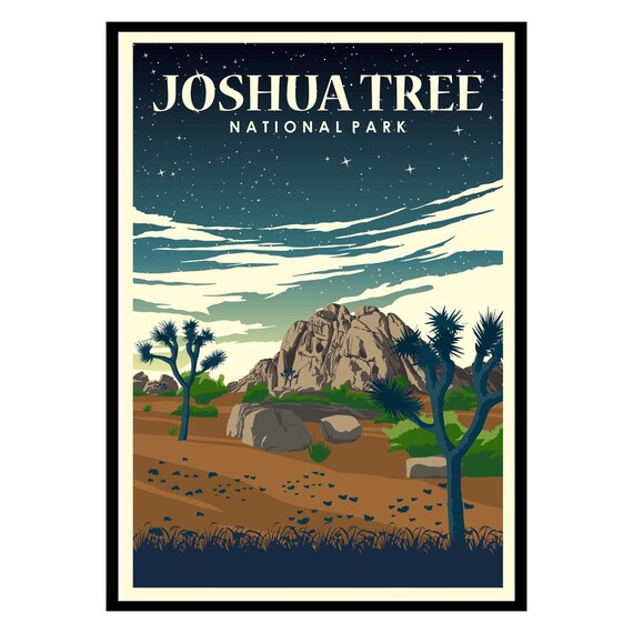 Joshua Tree National Park Vintage Starry Night Desert Poster