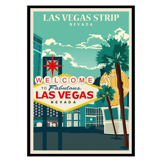 Las Vegas Strip Welcome Sign Retro Nevada Vintage Travel Poster