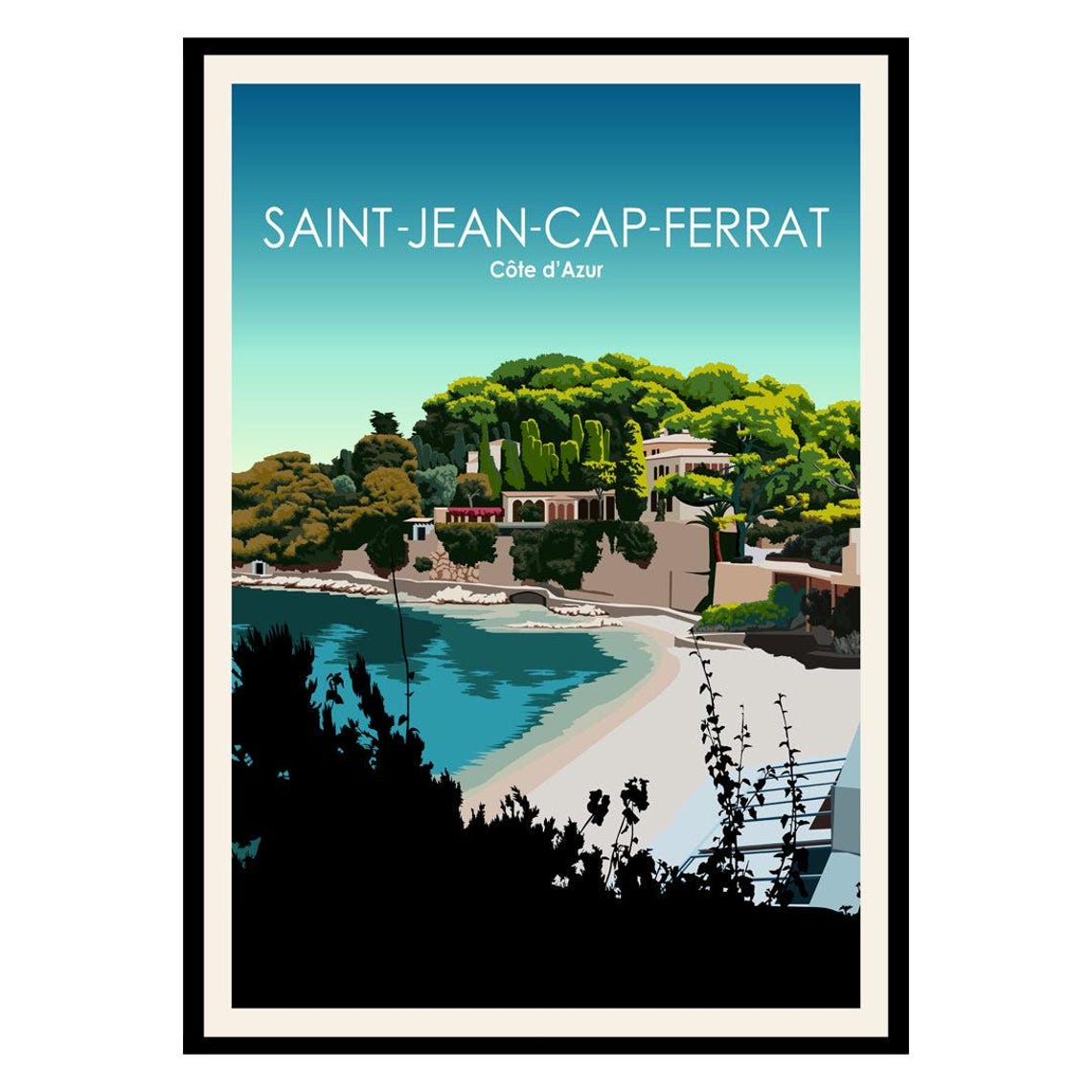 Saint-Jean-Cap-Ferrat Cote dAzur Riviera Coast Vintage Travel Poster