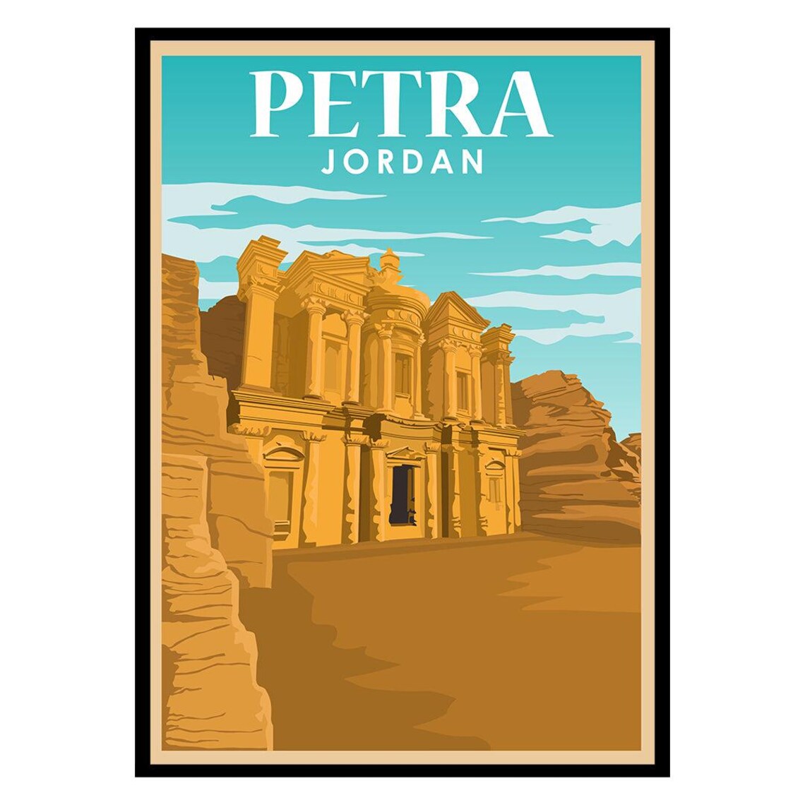Petra Jordan Treasury Ancient Rose City Vintage Travel Poster