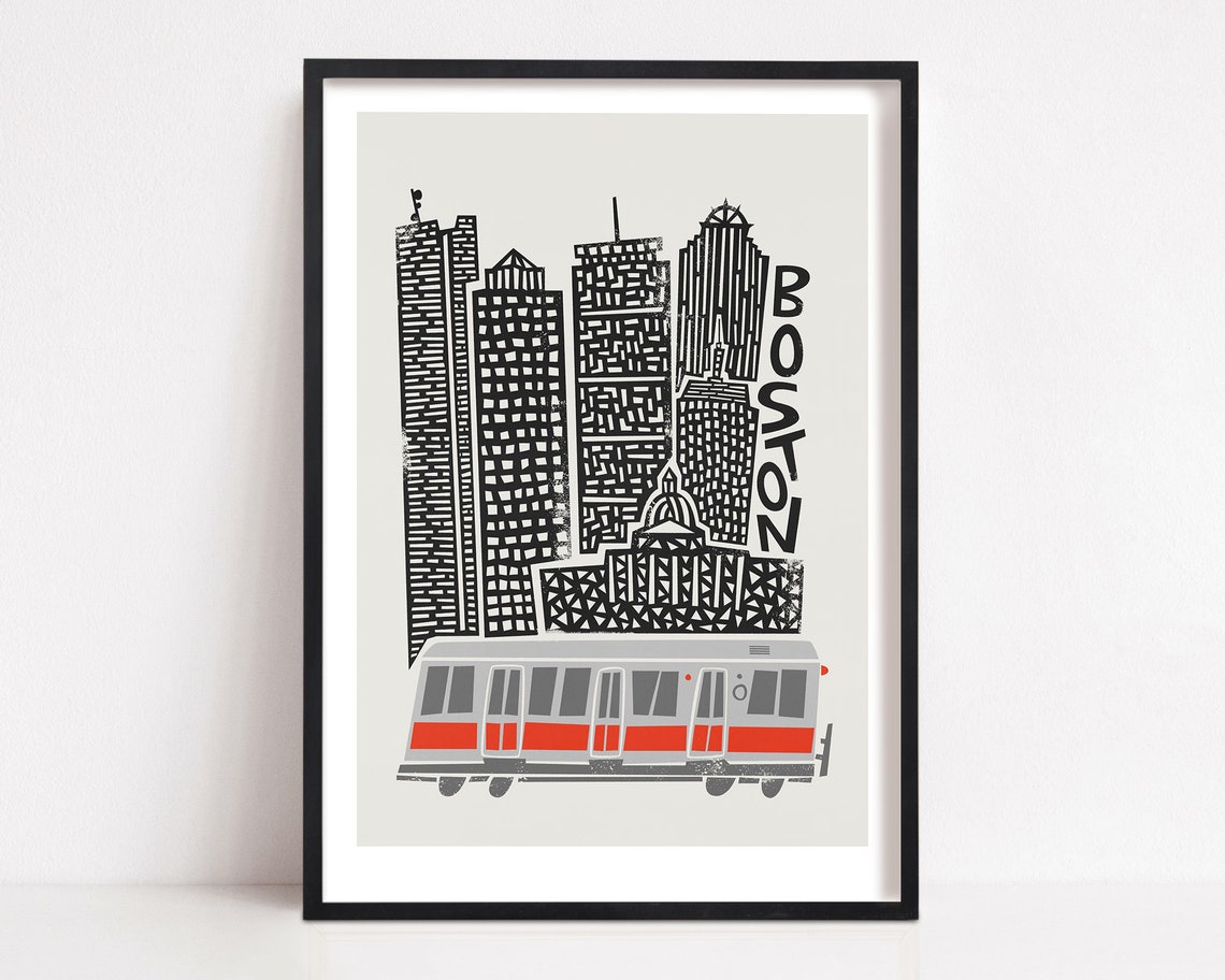 Boston Print, Retro Cityscape Travel Poster