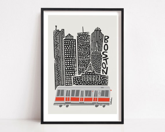 Boston Print, Retro Cityscape Travel Poster
