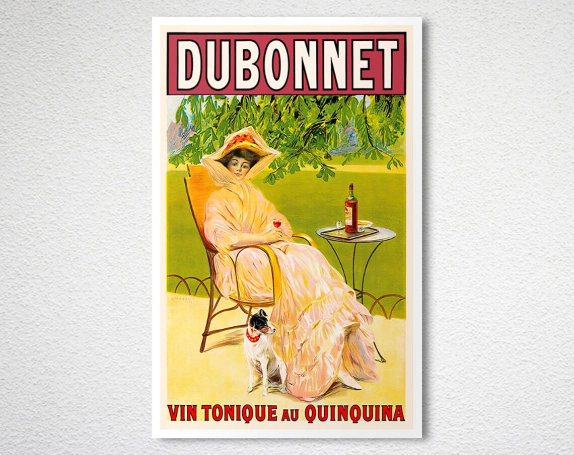 Dubonnet Wine Tonic Vintage French Advertising Poster Woman and Dog - Image 2