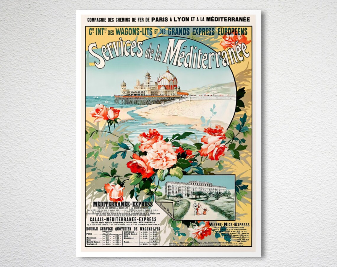 Services De La Mediterranee Vintage Travel Poster - Image 2