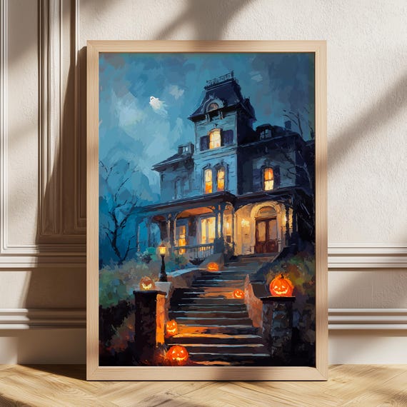 Halloween Vintage Print Haunted House Wall Art Dark Academia Spooky Poster