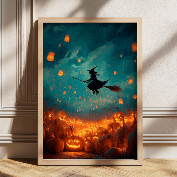 Witch In Dark Forest Print Vintage Halloween Wall Art Academia Room Decor Instant October Illustration