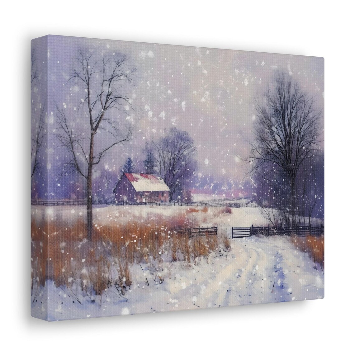 Winter Snowstorm Over Farm Barn With Fences And Bare Trees In Snow Poster - Image 2