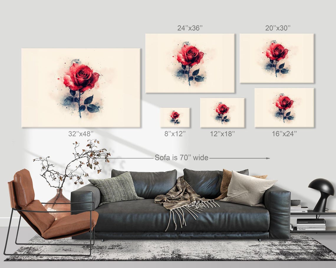 Single Red Rose Watercolor Splash Bloom Cream Minimalist Art Print - Image 3