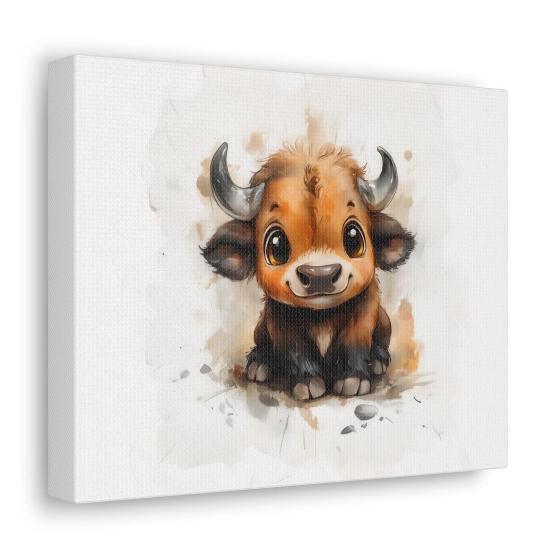Cute Baby Buffalo Watercolor Nursery Art Sweet Animal Wall Art - Image 2