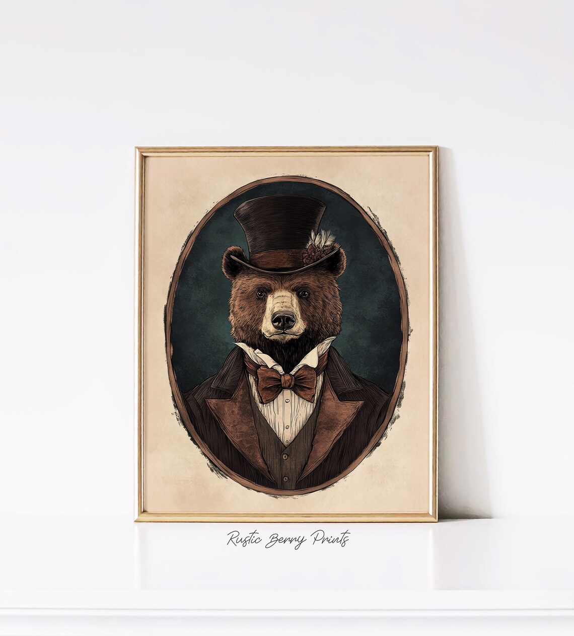 Brown Bear Top Hat Bow Tie Suit Vintage Victorian Gentleman Portrait Art Poster - Image 2