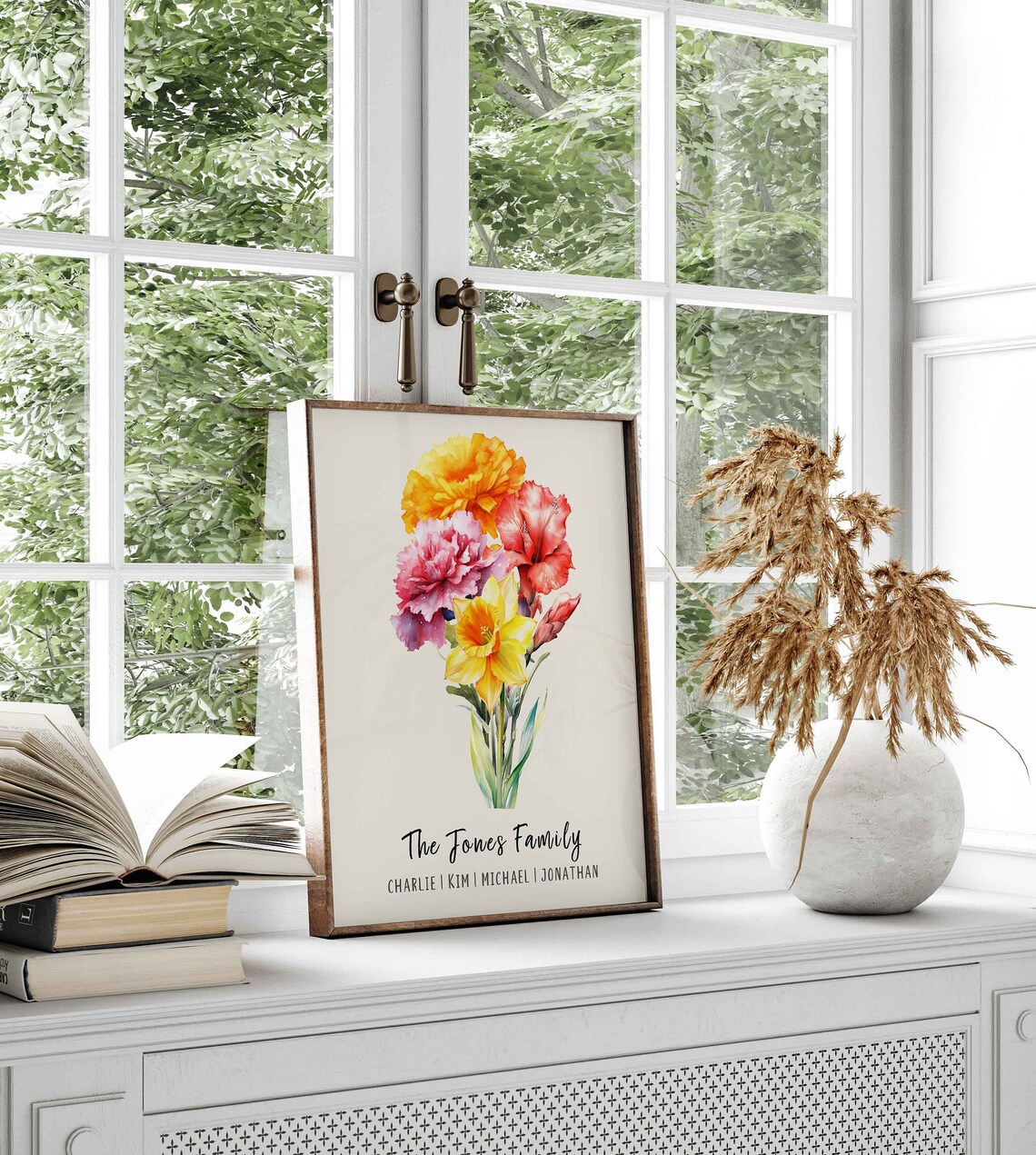 Custom Christmas Family Birth Flower Bouquet Art Print - Image 3